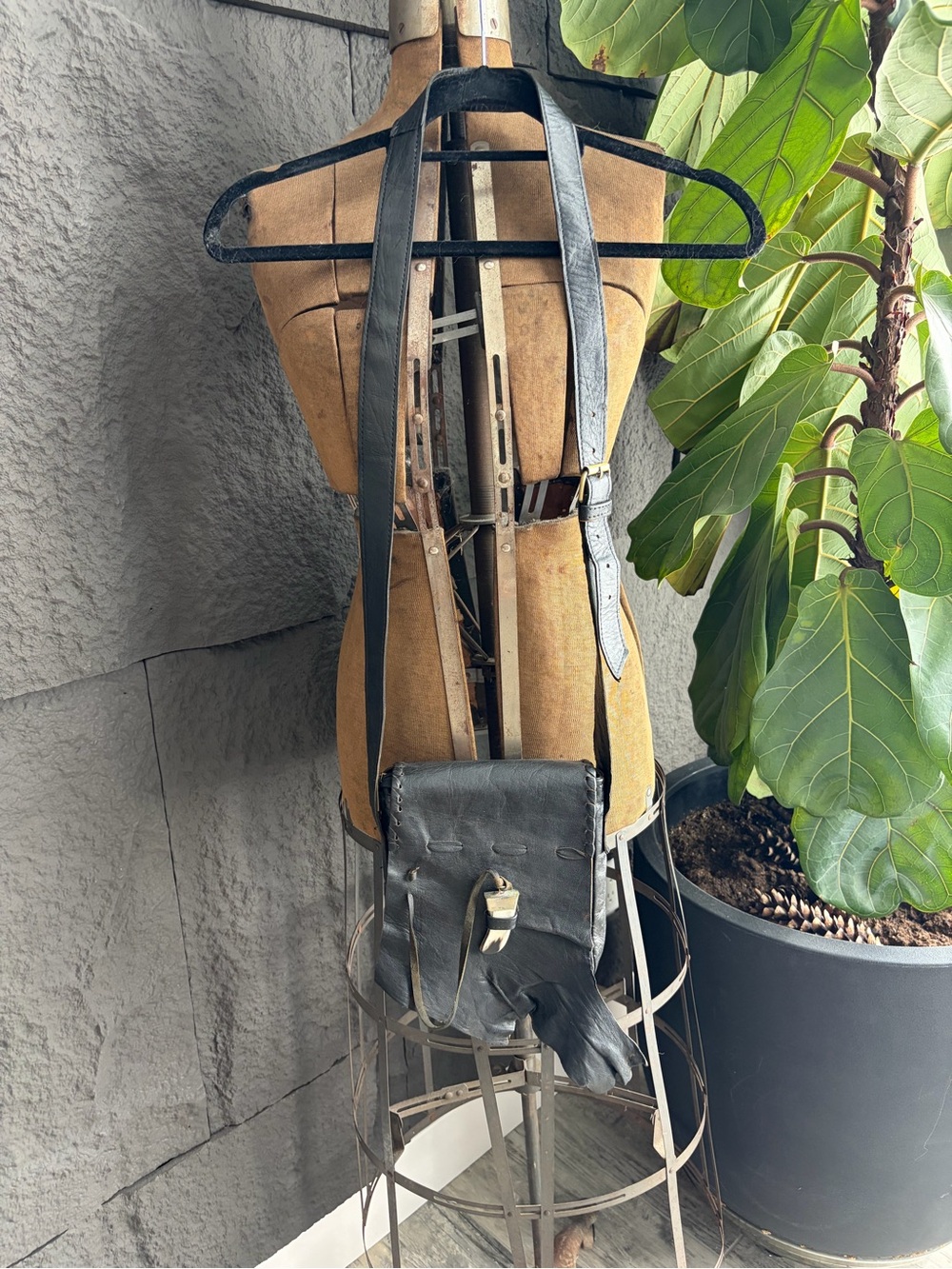 Black Genuine  Leather Crossbody Satchel